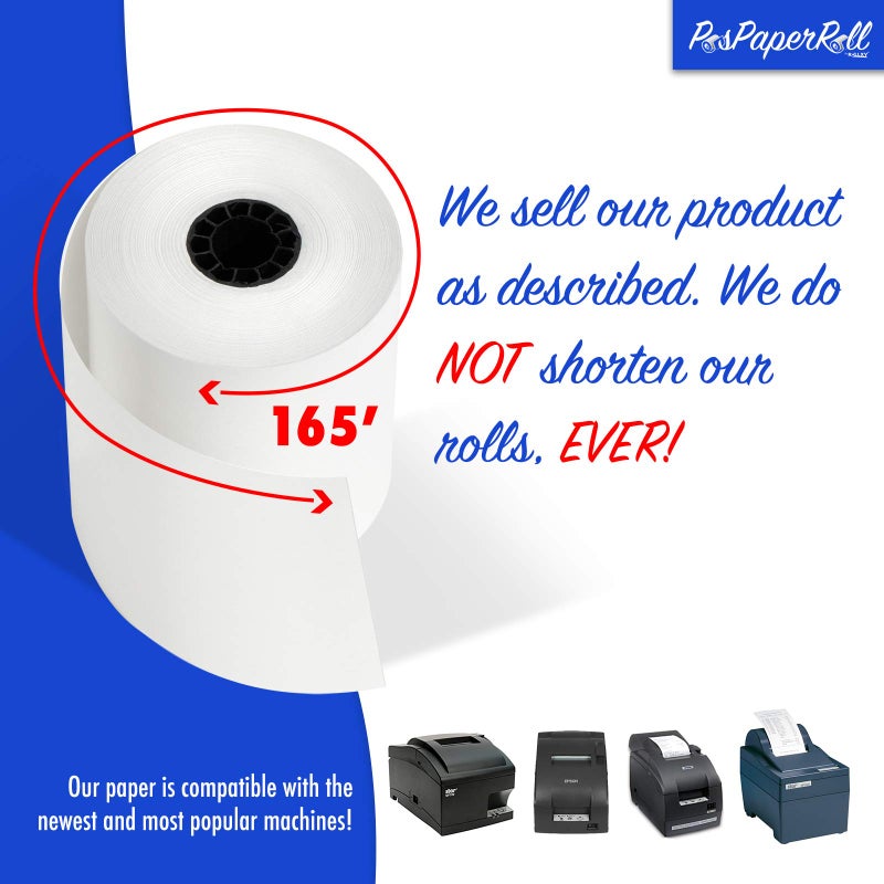 PosPaperRoll 3" x 165' CASH REGISTER ROLLS,1 PLY BOND PRINTER POS PAPER ROLL 50 ROLLS/CASE (Double Solid Core) - Image 3